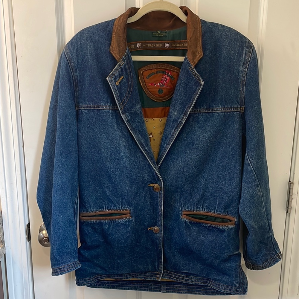 Vintage Outback Red Denim Leather Trim Jacket XS